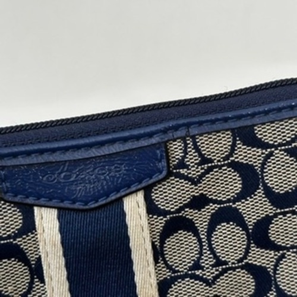 Coach Signature Monogram Navy Blue Stripe Canvas Wristlet Wallet Pouch - Read - Picture 3 of 10